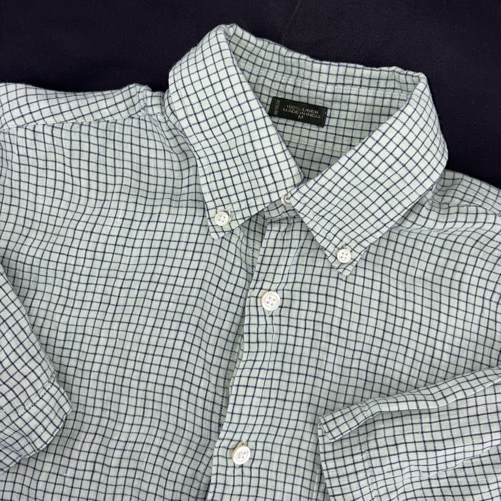 Orvis Signature Collection 100% Linen Short Sleeve Button Up Plaid Check Medium